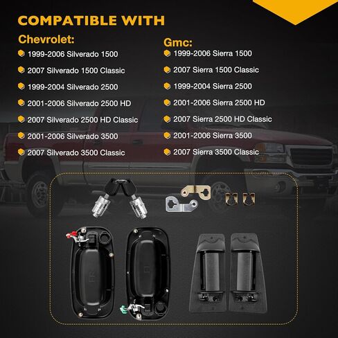 Extended Cab Door Handles, Exterior Door Handle with Lock Cylinders and Keys, Compatible with 1999-2007 Chevrolet Silverado 1500 2500 3500 GMC Sierra 1500 2500 3500, Replaces# 60202 79100 DL-711 in Saudi Arabia