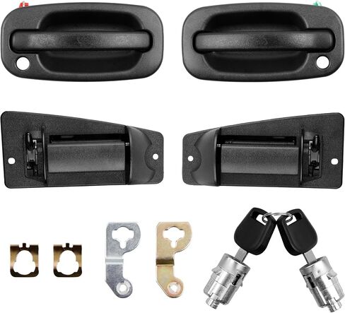 Extended Cab Door Handles, Exterior Door Handle with Lock Cylinders and Keys, Compatible with 1999-2007 Chevrolet Silverado 1500 2500 3500 GMC Sierra 1500 2500 3500, Replaces# 60202 79100 DL-711 in Saudi Arabia