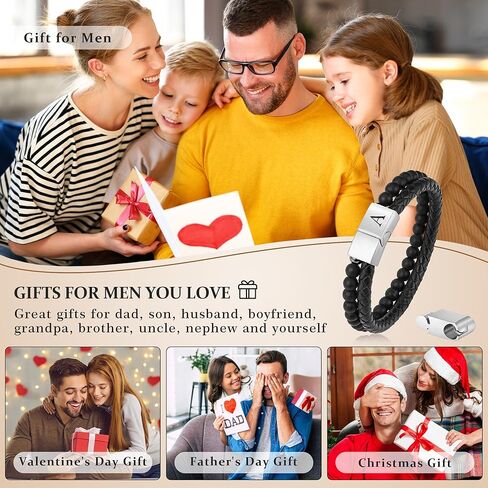 هدايا LUXEJEW للرجال - سوار رجالي، سوار جلدي مطرز بالخرز الأولي 6 مم من حجر العقيق غير اللامع أساور مصنوعة يدويًا من الفولاذ المقاوم للصدأ قابل للتعديل ومشبك مغناطيسي للرجال هدايا مجوهرات in Kuwait