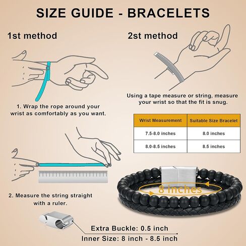 هدايا LUXEJEW للرجال - سوار رجالي، سوار جلدي مطرز بالخرز الأولي 6 مم من حجر العقيق غير اللامع أساور مصنوعة يدويًا من الفولاذ المقاوم للصدأ قابل للتعديل ومشبك مغناطيسي للرجال هدايا مجوهرات in Kuwait