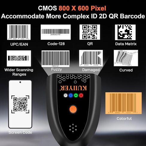 KUIIYER Bluetooth Barcode Scanner, Wireless 2D QR 1D Bar Code Scanners with LCD Digital Display & AI Voice, Plug & Play Handheld Barcode Reader for iPhone, Android, iPad, Tablet, PC Computers & POS in Saudi Arabia