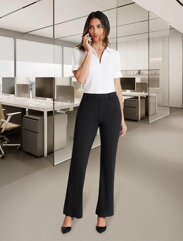 Dress Work Pants Women Business Casual Slack Trousers Stretchy Pull On Office Flare Pants with Pockets in Kuwait