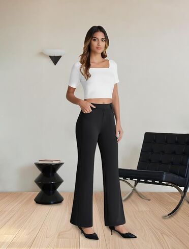 Dress Work Pants Women Business Casual Slack Trousers Stretchy Pull On Office Flare Pants with Pockets in Kuwait