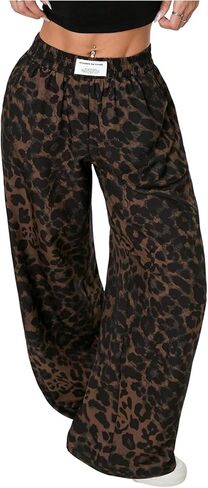 GORGLITTER Women's Leopard Print Wide Leg Pants Y2k Cheetah Sweatpants High Waisted Animal Trousers in Saudi Arabia