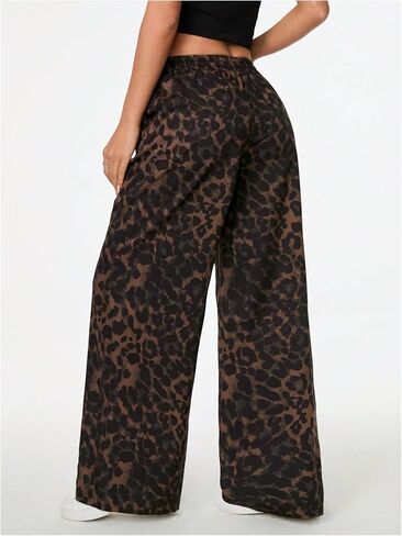 GORGLITTER Women's Leopard Print Wide Leg Pants Y2k Cheetah Sweatpants High Waisted Animal Trousers in Saudi Arabia