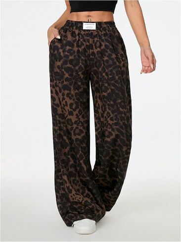 GORGLITTER Women's Leopard Print Wide Leg Pants Y2k Cheetah Sweatpants High Waisted Animal Trousers in Saudi Arabia