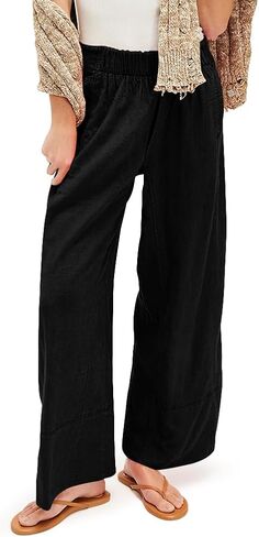 Yousify Women's Summer Wide Leg Pants Casual Loose Elastic Hight Waisted Cotton Palazzo Pants Beach Travel Outfits in Saudi Arabia