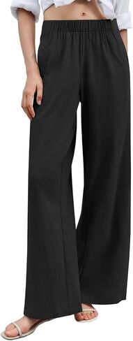 Yousify Women's Summer Wide Leg Pants Casual Loose Elastic Hight Waisted Cotton Palazzo Pants Beach Travel Outfits in Saudi Arabia