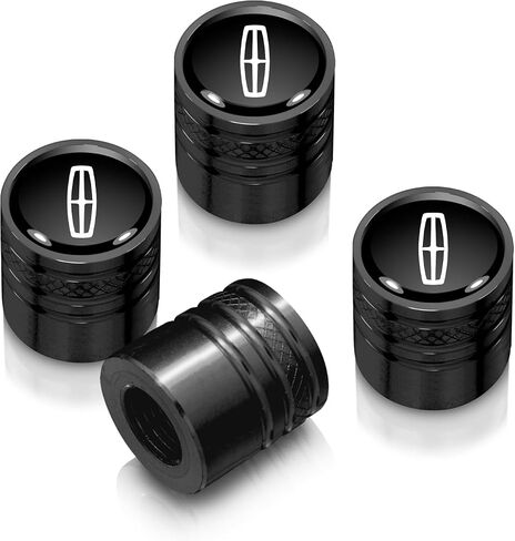 for Lincoln Logo in Black on Black Cylinder-Style Premium Anodized Aluminum Tire Valve Stem Caps - Set of 4 in Saudi Arabia