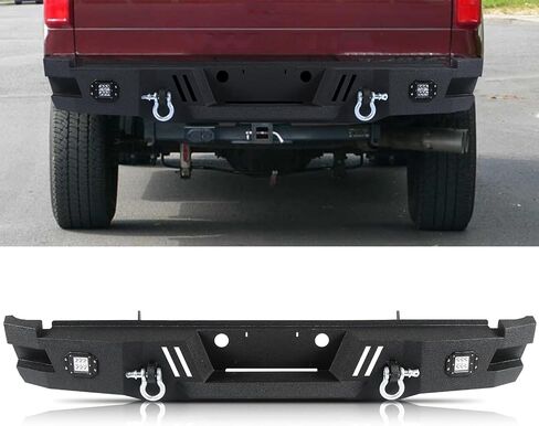 Rear Bumper fit for Ford F250 F350 Super Duty 2011-2016 Heavy Duty Rear Bumper w/LED Lights 2 D-Ring Step Plate Sensor Holes W/O Park Assist Sensor Cut-out Carbon Steel Powder-Coated Black in Saudi Arabia