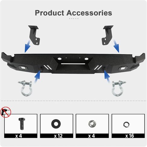 Rear Bumper fit for Ford F250 F350 Super Duty 2011-2016 Heavy Duty Rear Bumper w/LED Lights 2 D-Ring Step Plate Sensor Holes W/O Park Assist Sensor Cut-out Carbon Steel Powder-Coated Black in Saudi Arabia