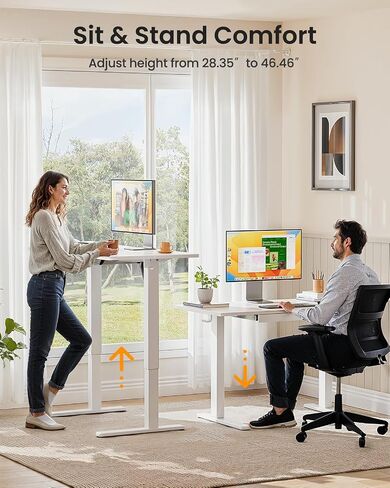 ErGear 44" x 24" Electric Standing Desk with Drawers, Height Adjustable Desk with 4 Preset Heights, Ergonomic Rising Home Office Computer Table with Splice Board, White in Saudi Arabia