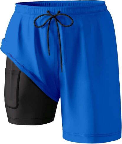Swimming Trunks for Men with Compression Liner Swimsuit Trunks Quick-Dry Shorts with Liner and Zipper Pockets in Kuwait
