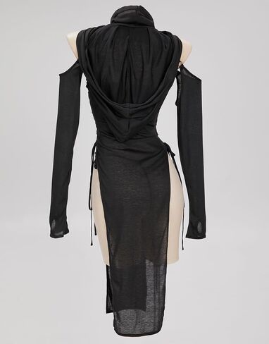MEOWCOS Women's Bodycon Dress Gothic Ninja Style Lace up Slit Dress and Hooded Top Black in Saudi Arabia