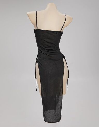 MEOWCOS Women's Bodycon Dress Gothic Ninja Style Lace up Slit Dress and Hooded Top Black in Saudi Arabia