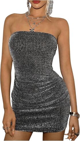 MakeMeChic Women's Sparkly Strapless Dress Bodycon Party Sexy Mini Dresses in Saudi Arabia