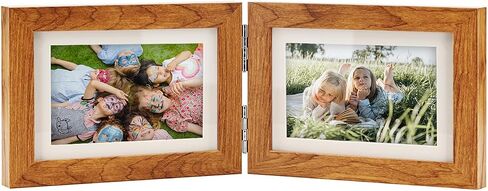 إطار صورة 4 × 6 مزدوج مزدوج مع الزجاج الحقيقي أو الجدار المثبتة على الحائط ، عرض للصور 3x5 و 4x6 (مع/بدون حصيرة)-بني متصل ، للصور العائلية وذكريات الزفاف-Z64x2 in Kuwait