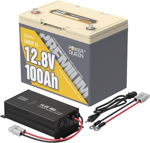 بطارية Power Queen 12V 50AH LIFEPO4 مع شاحن بطارية LifePo4 14.6V 10A ، ومضمّن في 50A BMS ، ومستحضرات سريعة ومشحنة بالكامل ، أكثر من 15000 دورة ، مثالية لمحرك التصيد في قوارب الكاياك ، ومقطورة RV ، وتطبيق الطاقة الشمسية in Kuwait