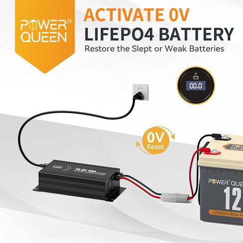 بطارية Power Queen 12V 50AH LIFEPO4 مع شاحن بطارية LifePo4 14.6V 10A ، ومضمّن في 50A BMS ، ومستحضرات سريعة ومشحنة بالكامل ، أكثر من 15000 دورة ، مثالية لمحرك التصيد في قوارب الكاياك ، ومقطورة RV ، وتطبيق الطاقة الشمسية in Kuwait