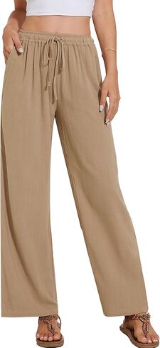 Breezy Lane Linen Pants for Women Summer High Waist Palazzo Pants Boho Beach Trousers with Pockets in Kuwait