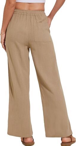 Breezy Lane Linen Pants for Women Summer High Waist Palazzo Pants Boho Beach Trousers with Pockets in Kuwait