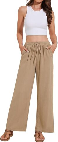 Breezy Lane Linen Pants for Women Summer High Waist Palazzo Pants Boho Beach Trousers with Pockets in Kuwait