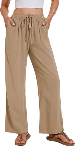 Breezy Lane Linen Pants for Women Summer High Waist Palazzo Pants Boho Beach Trousers with Pockets in Kuwait