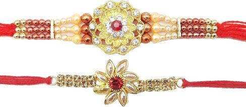 Rakhi brass Bracelet, Unique designer Rakhi, Rakhi celebration with your Brother, Bhabhi/Sibling, Sister, Father & Family. Set of 2 (Fancy Rakhi with beautiful stones, Small) in Saudi Arabia