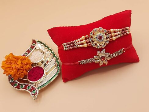 Rakhi brass Bracelet, Unique designer Rakhi, Rakhi celebration with your Brother, Bhabhi/Sibling, Sister, Father & Family. Set of 2 (Fancy Rakhi with beautiful stones, Small) in Saudi Arabia