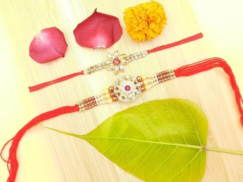 Rakhi brass Bracelet, Unique designer Rakhi, Rakhi celebration with your Brother, Bhabhi/Sibling, Sister, Father & Family. Set of 2 (Fancy Rakhi with beautiful stones, Small) in Saudi Arabia