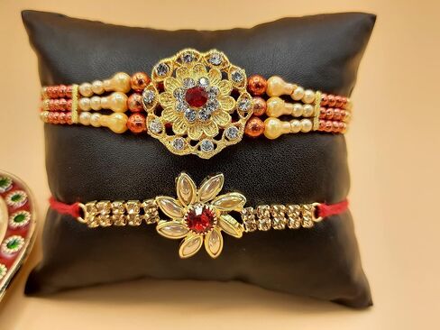 Rakhi brass Bracelet, Unique designer Rakhi, Rakhi celebration with your Brother, Bhabhi/Sibling, Sister, Father & Family. Set of 2 (Fancy Rakhi with beautiful stones, Small) in Saudi Arabia