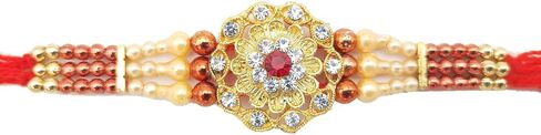 Rakhi brass Bracelet, Unique designer Rakhi, Rakhi celebration with your Brother, Bhabhi/Sibling, Sister, Father & Family. Set of 2 (Fancy Rakhi with beautiful stones, Small) in Saudi Arabia