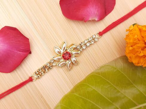 Rakhi brass Bracelet, Unique designer Rakhi, Rakhi celebration with your Brother, Bhabhi/Sibling, Sister, Father & Family. Set of 2 (Fancy Rakhi with beautiful stones, Small) in Saudi Arabia