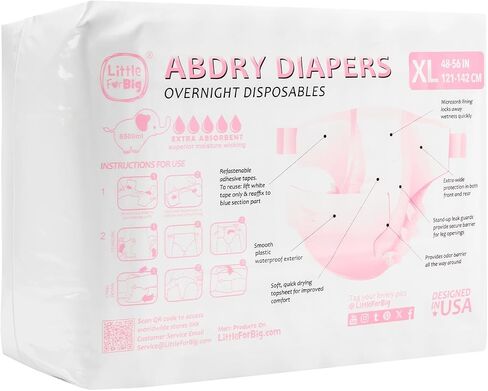 Littleforbig الأشرطة القابلة للتعديل حفاضات البالغ 10 قطع-حفاضات updry ultra ustra white (x-large 48 "-56") in Kuwait