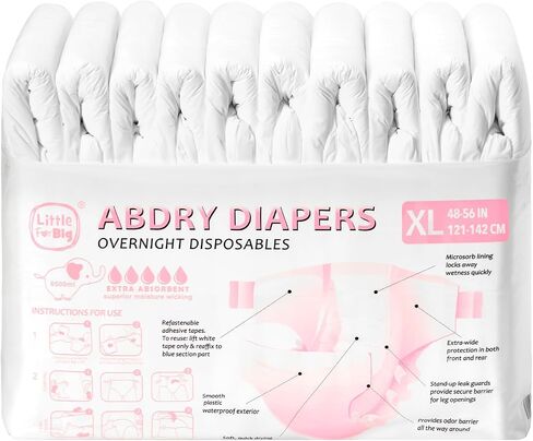 Littleforbig الأشرطة القابلة للتعديل حفاضات البالغ 10 قطع-حفاضات updry ultra ustra white (x-large 48 "-56") in Kuwait