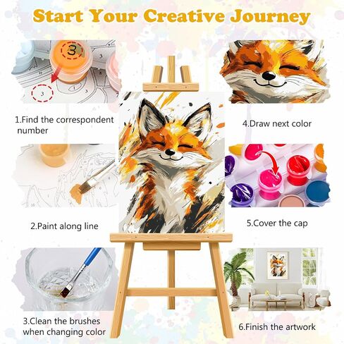 MEIYUDA Fox Paint by Numbers Kit, Japanese Paint by Numbers for Adults Beginners, DIY Landscapes Acrylic Oil Painting by Number on Canvas for Gift Home Wall Decor 16x20in in Saudi Arabia