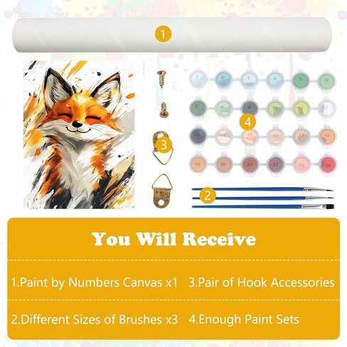 MEIYUDA Fox Paint by Numbers Kit, Japanese Paint by Numbers for Adults Beginners, DIY Landscapes Acrylic Oil Painting by Number on Canvas for Gift Home Wall Decor 16x20in in Saudi Arabia