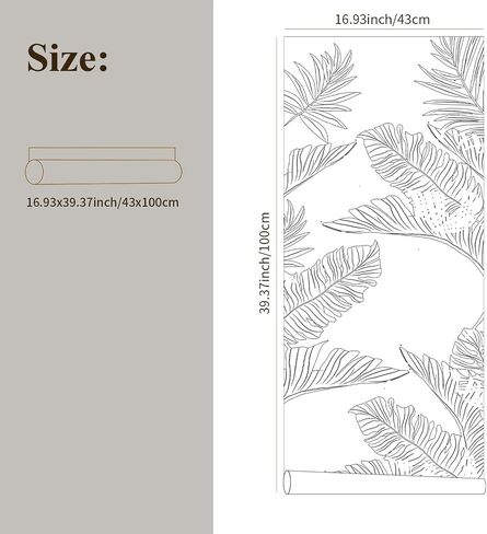 Static Cling Faux Etched Glass Effect Privacy Film, Botanical Pattern Anti-Collision Door Film for Entry Door Bathroom Glass, Palm Leaves 16.93"X39.37" in Kuwait