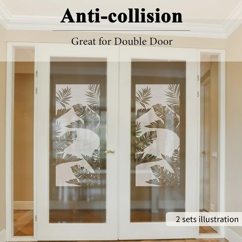 Static Cling Faux Etched Glass Effect Privacy Film, Botanical Pattern Anti-Collision Door Film for Entry Door Bathroom Glass, Palm Leaves 16.93"X39.37" in Kuwait