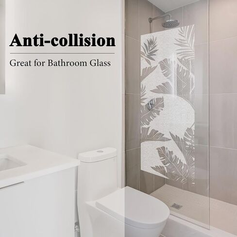 Static Cling Faux Etched Glass Effect Privacy Film, Botanical Pattern Anti-Collision Door Film for Entry Door Bathroom Glass, Palm Leaves 16.93"X39.37" in Kuwait