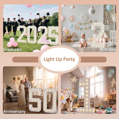 LOBOOM 3FT Light Up Numbers, White Giant Marquee Number Mosaic Number for 50th Birthday Backdrop Anniversary Decorations Large Numbers for Party Wedding Decor, Pre-Cut Foam Frame Number 50 in Saudi Arabia