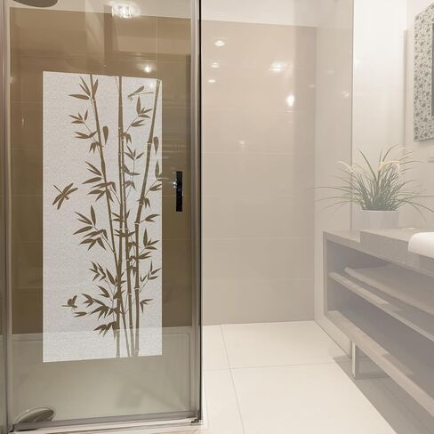 Static Cling Faux Etched Glass Effect Privacy Film, Botanical Pattern Anti-Collision Door Film for Entry Door Bathroom Glass, Palm Leaves 16.93"X39.37" in Kuwait
