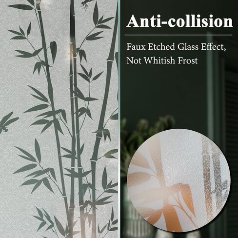 Static Cling Faux Etched Glass Effect Privacy Film, Botanical Pattern Anti-Collision Door Film for Entry Door Bathroom Glass, Palm Leaves 16.93"X39.37" in Kuwait