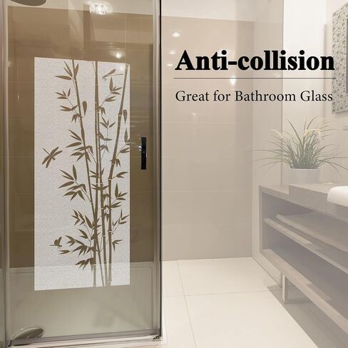 Static Cling Faux Etched Glass Effect Privacy Film, Botanical Pattern Anti-Collision Door Film for Entry Door Bathroom Glass, Palm Leaves 16.93"X39.37" in Kuwait