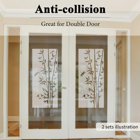 Static Cling Faux Etched Glass Effect Privacy Film, Botanical Pattern Anti-Collision Door Film for Entry Door Bathroom Glass, Palm Leaves 16.93"X39.37" in Kuwait