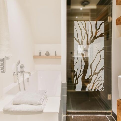 Static Cling Faux Etched Glass Effect Privacy Film, Botanical Pattern Anti-Collision Door Film for Entry Door Bathroom Glass, Palm Leaves 16.93"X39.37" in Kuwait