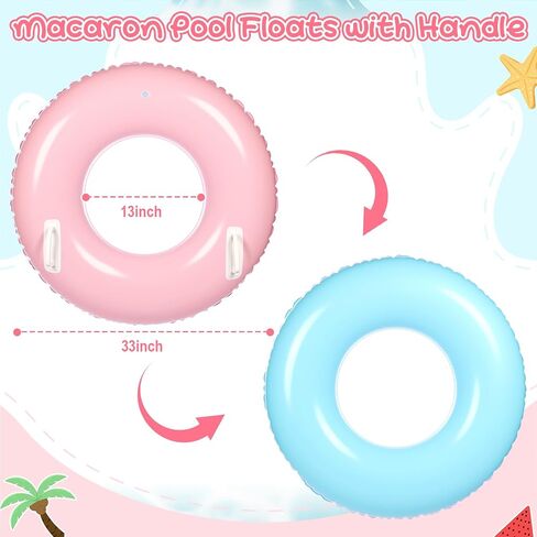 Shinyrelief 3 Pack 33 '' POOLTABLE POOLLS مع مقبض حلقات أنبوب السباحة معكرون مقبض أنابيب داخلية ، تطفو على شاطئ العزوزة الصيفية لحفلة العزوزة البالغين in Kuwait