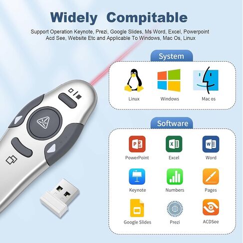 برنامج QUI Plicker Wireless Prosser Clicker Remote for PowerPoint Presentation Remote ، USB Blue Powerpoint Slide Advancer لنظام التشغيل Mac/Linux ، Google Slide/PPT/Keynote in Kuwait