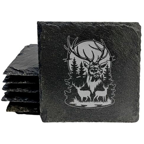 Perfectly Rugged: Personalized Deer Coasters for Nature Lovers - Round Slate - set of 8 in Kuwait