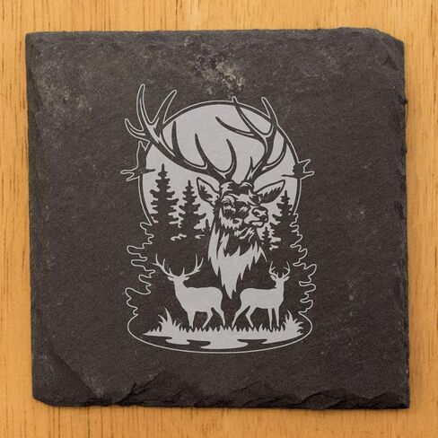 Perfectly Rugged: Personalized Deer Coasters for Nature Lovers - Round Slate - set of 8 in Kuwait